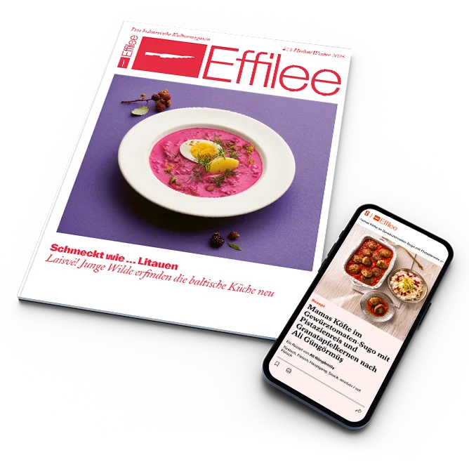 Effilee aktuelle Ausgabe und Smartphone mit aktuellem Artikelbeispiel